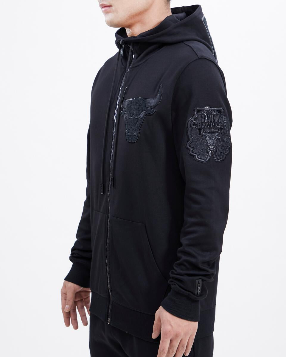Chicago Bulls Triple Black Full Zip Pro Standard Hoodie product image 2, provided for visual reference and product detail