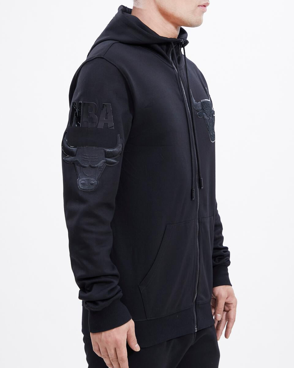 Chicago Bulls Triple Black Full Zip Pro Standard Hoodie product image 3, provided for visual reference and product detail