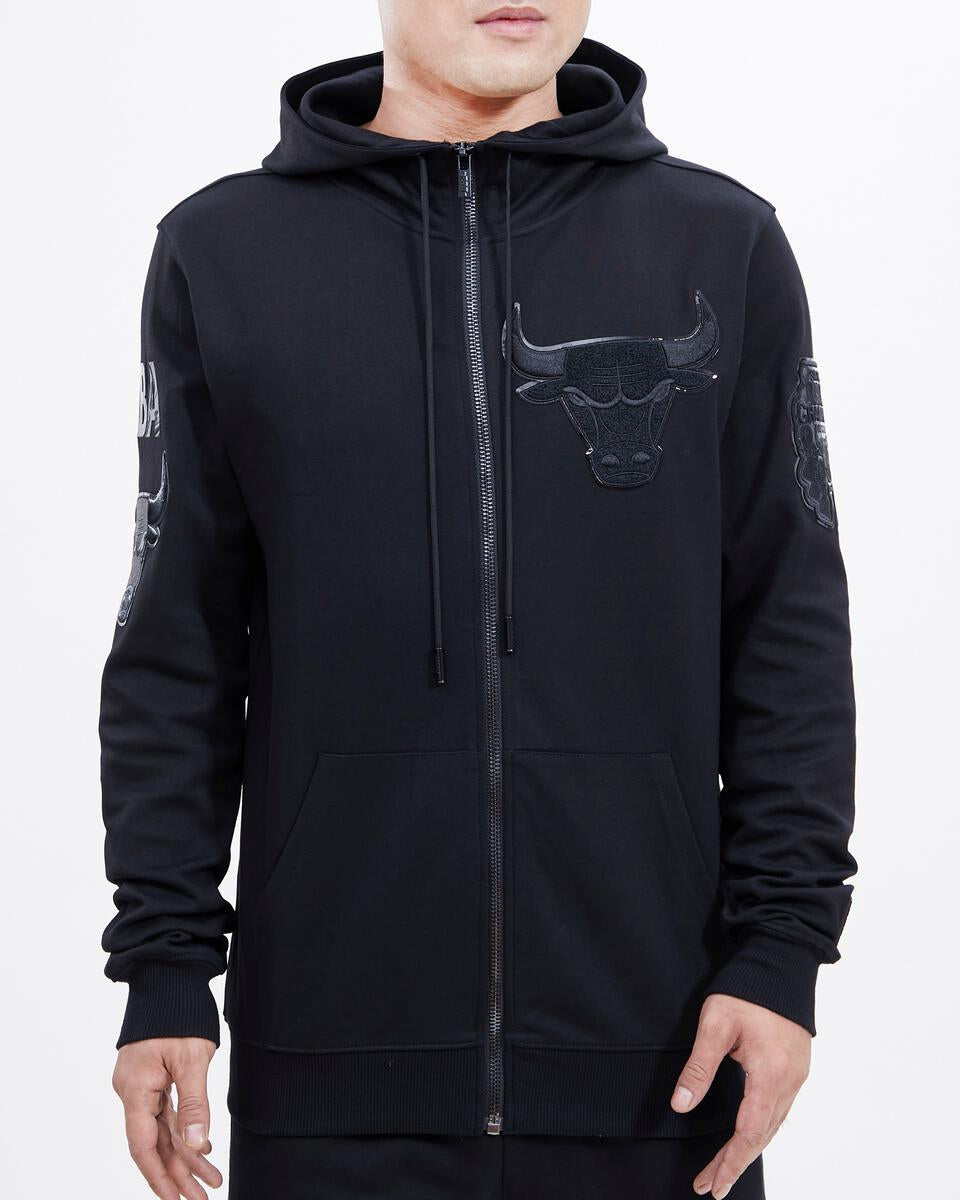 Chicago Bulls Triple Black Full Zip Pro Standard Hoodie product image 1, provided for visual reference and product detail