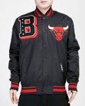 Chicago Bulls Black Satin Mash Up Jacket product image 1, provided for visual reference and product detail review