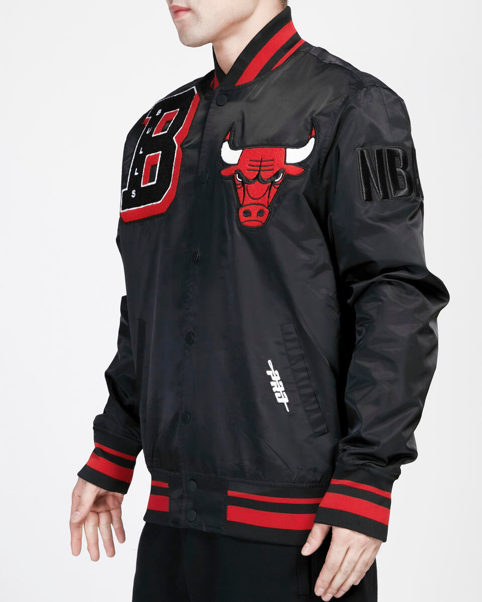 Chicago Bulls Black Satin Mash Up Jacket product image 3, provided for visual reference and product detail review