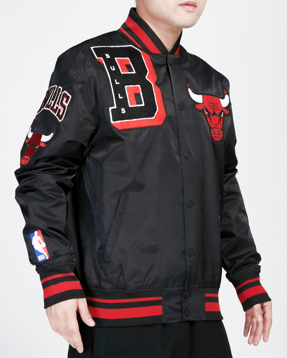 Chicago Bulls Black Satin Mash Up Jacket product image 2, provided for visual reference and product detail review
