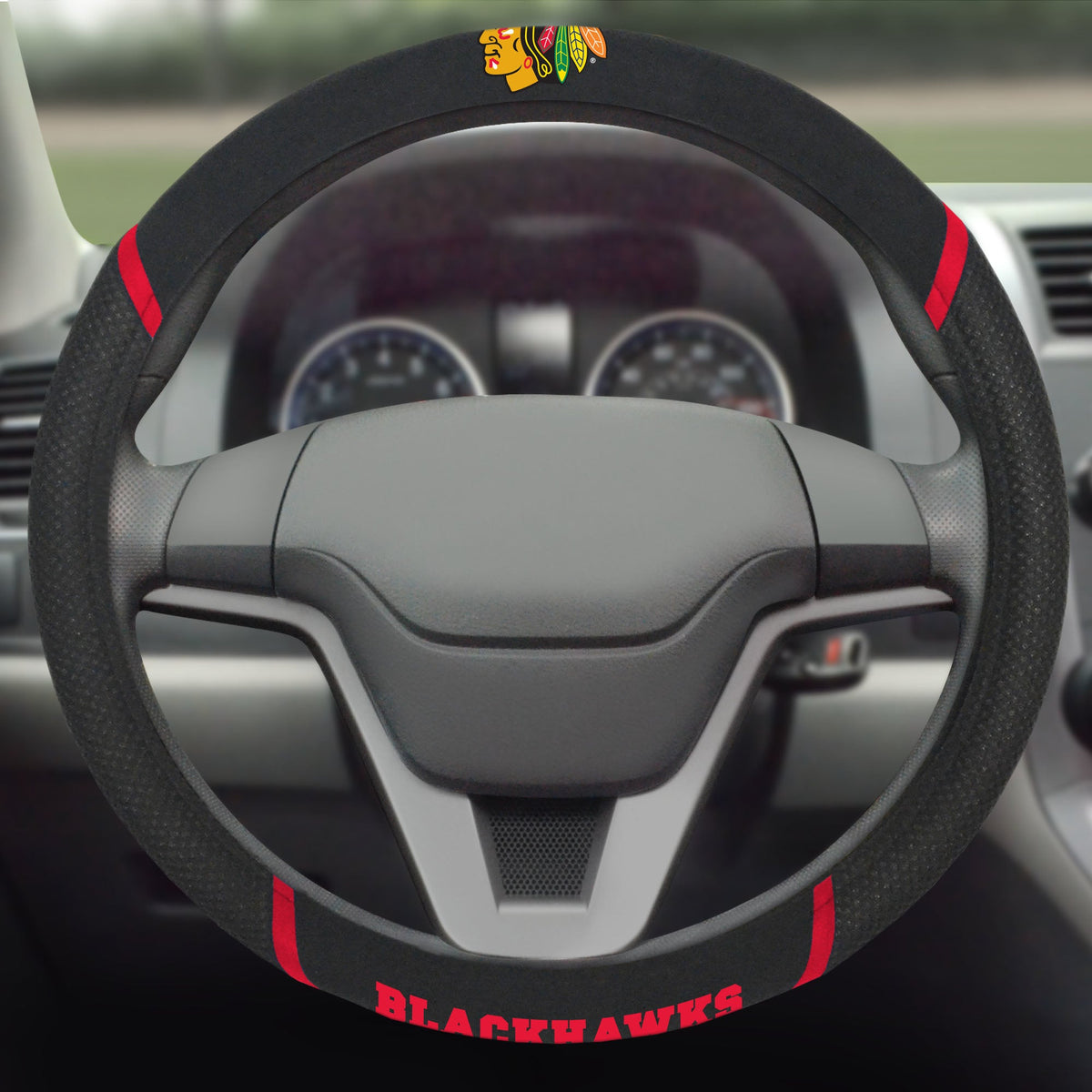 Chicago Blackhawks Steering Wheel Cover product image 1, provided for visual reference and product detail review