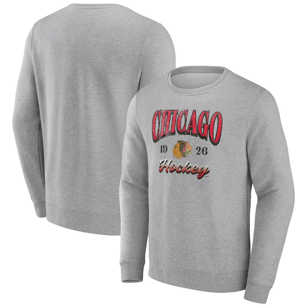 Chicago Blackhawks Nimbus Grey Crew Sweatshirt product image 1, provided for visual reference and product detail review