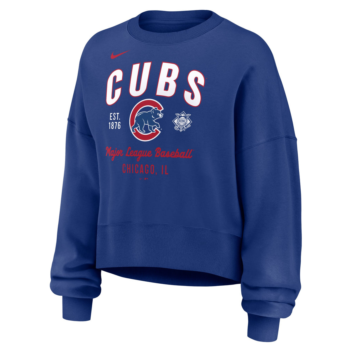 Chicago Cubs Nike Women Royal Crewneck Fleece product image 2, provided for visual reference and product detail review