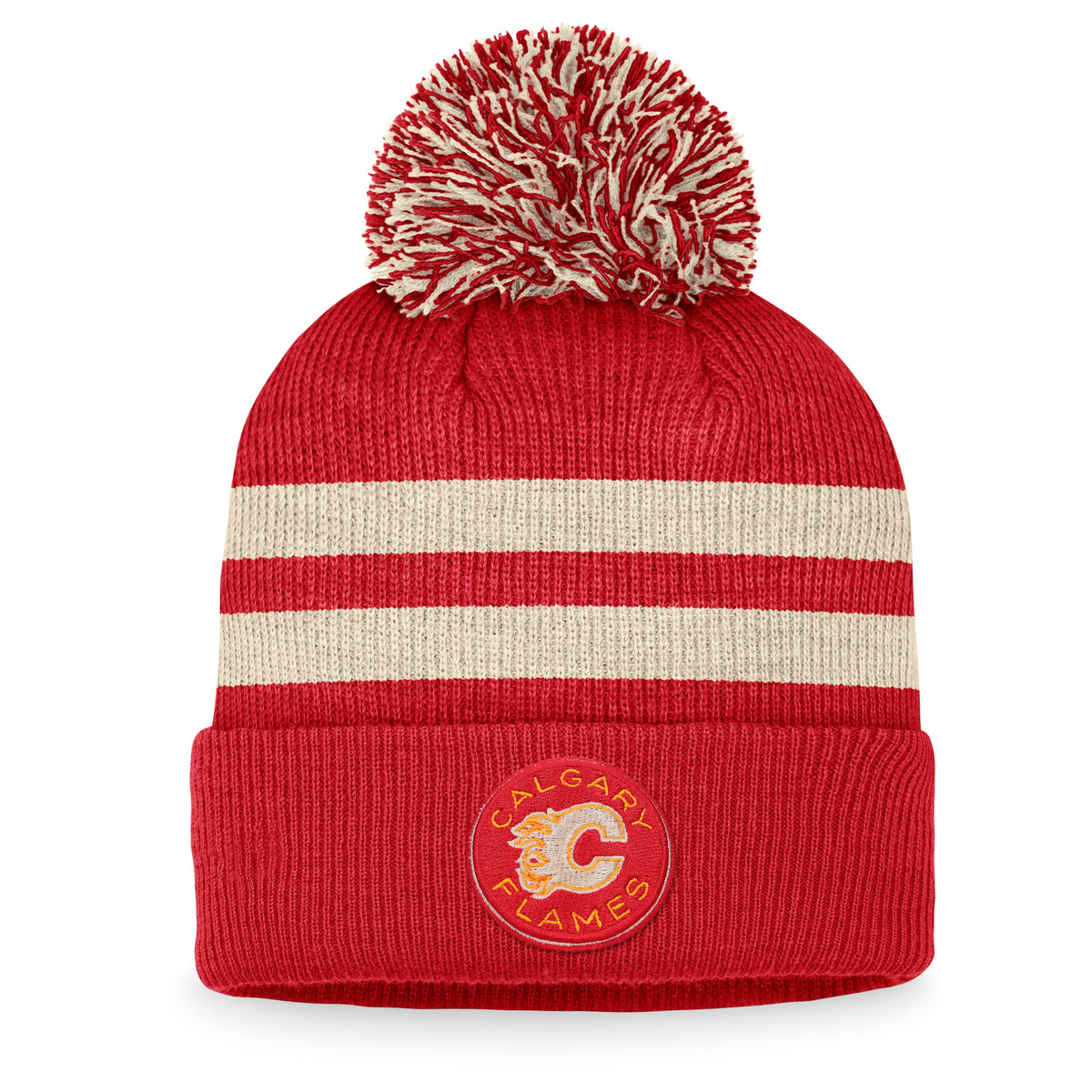 Calgary Flames NHL Fanatics Branded Women Red 2023 Heritage Classic Cuff Pom Knit Hat product image 1, provided for visual