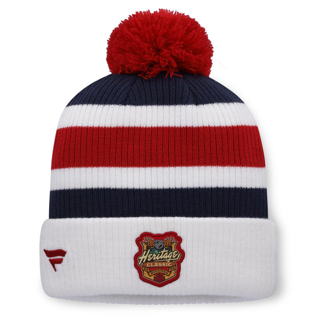 Winnipeg Jets NHL Fanatics Branded Men White 2026 Heritage Classic Cuff Pom Knit Hat product image 2, provided for visual