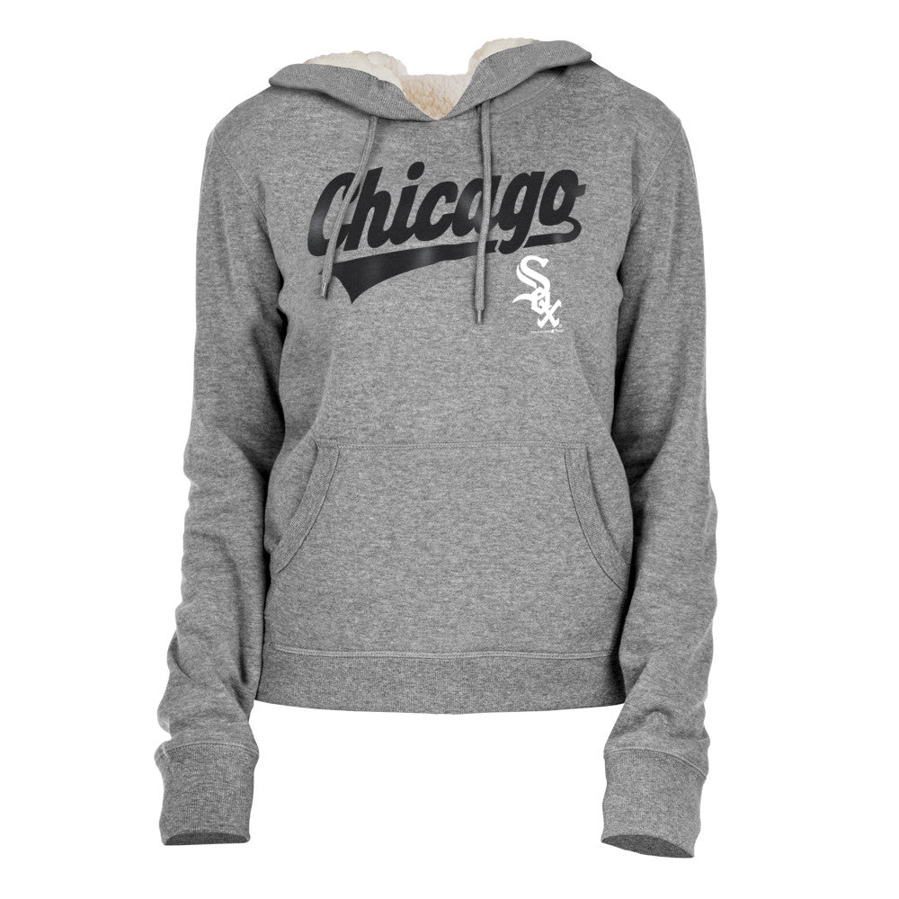 Chicago White Sox Script Chicago Logo Sherpa Lining Grey Pullover Women Hoodie product image 1, provided for visual