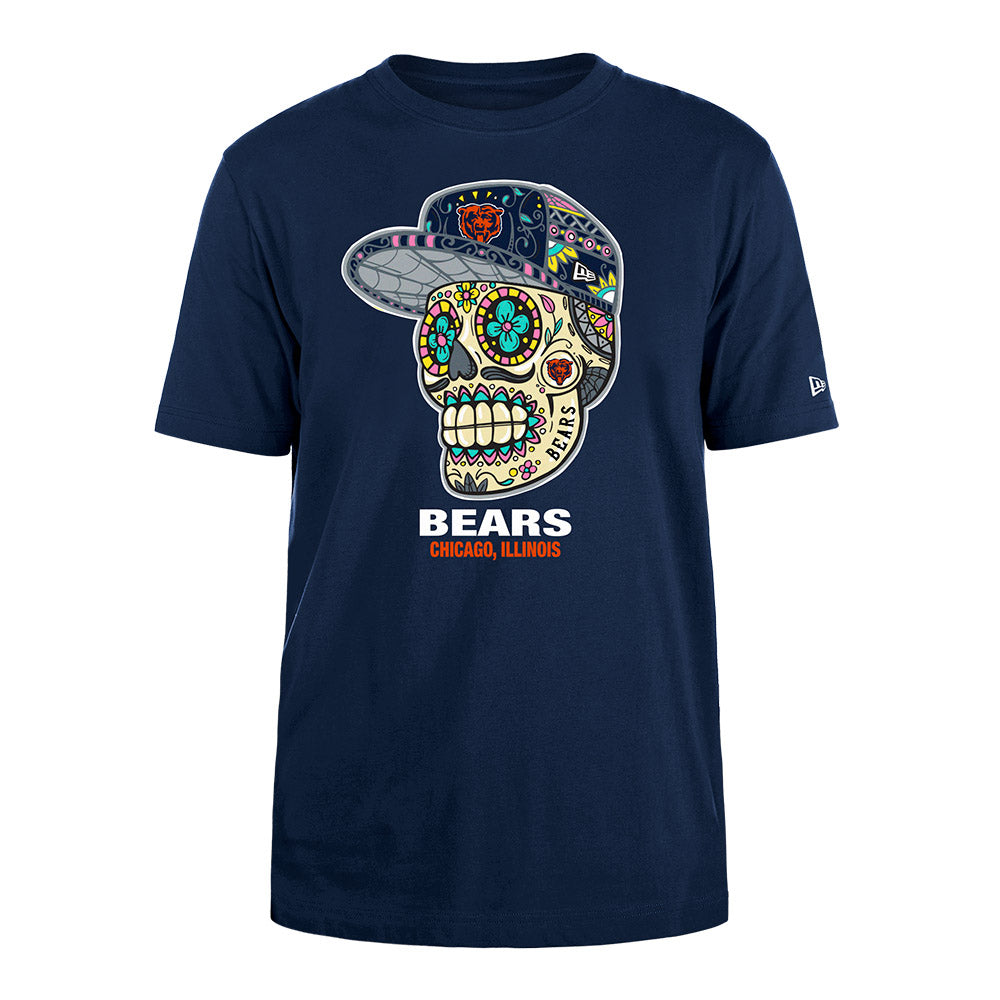 Chicago Bears Navy Sugar Skull T-Shirt product image 1, provided for visual reference and product detail review