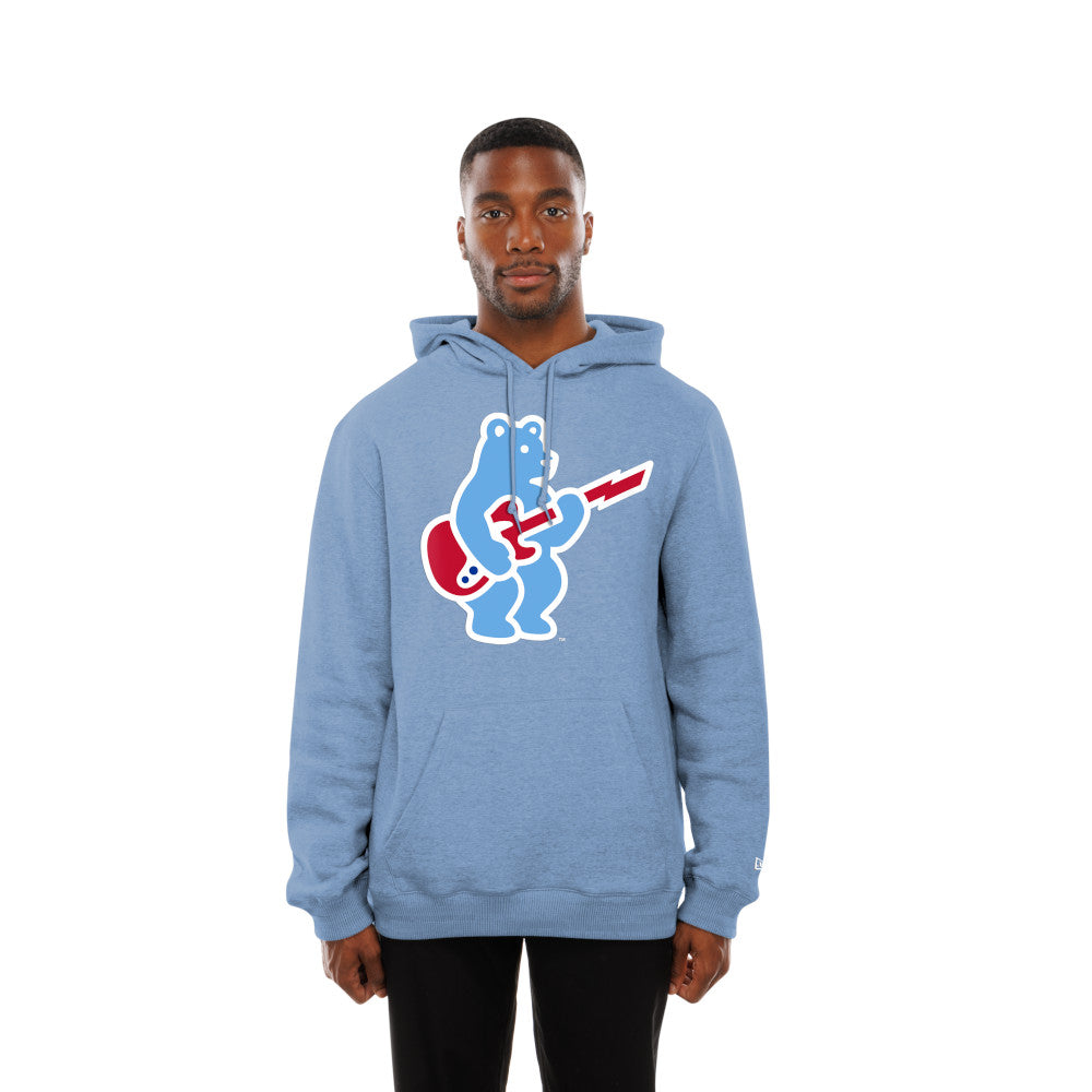 Chicago Cubs New Era Bird's Eye Blue Rock Bear Hoodie product image 1, provided for visual reference and product detail