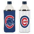 Chicago Cubs 24 oz. Pinstripe And Royal 2 Sided Can Cooler product image 1, provided for visual reference and product detail