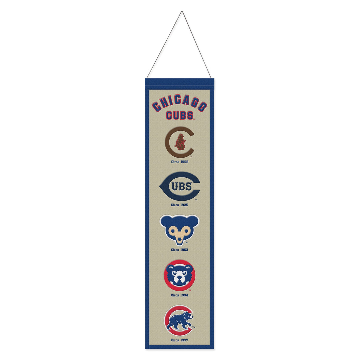 Chicago Cubs Cream 8"x32" Cooperstown Wool Banner product image 1, provided for visual reference and product detail review