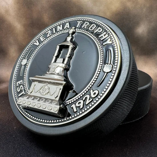 NHL Vezina Trophy Ultra 3D Silver Medallion Hockey Puck product image 3, provided for visual reference and product detail