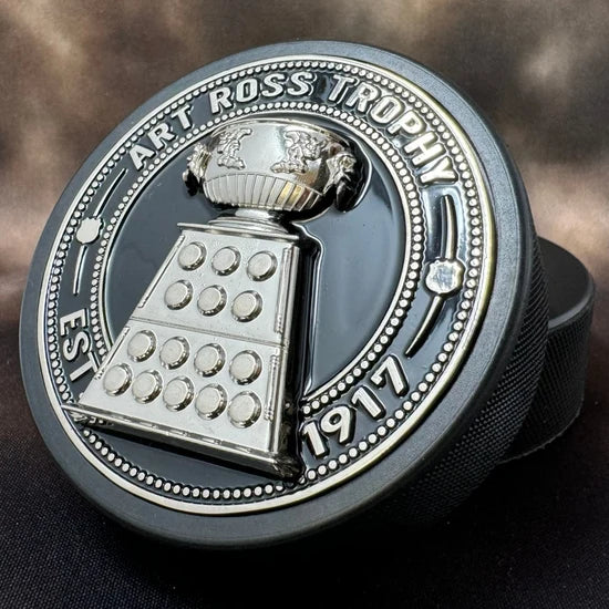 NHL Art Ross Ultra 3D Trophy Silver Medallion Hockey Puck product image 3, provided for visual reference and product detail