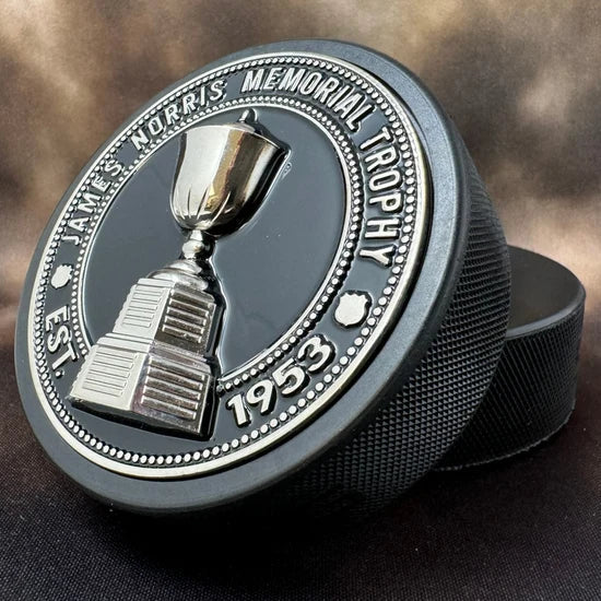 NHL James Norris Memorial Ultra 3D Trophy Silver Medallion Hockey Puck product image 3, provided for visual reference and