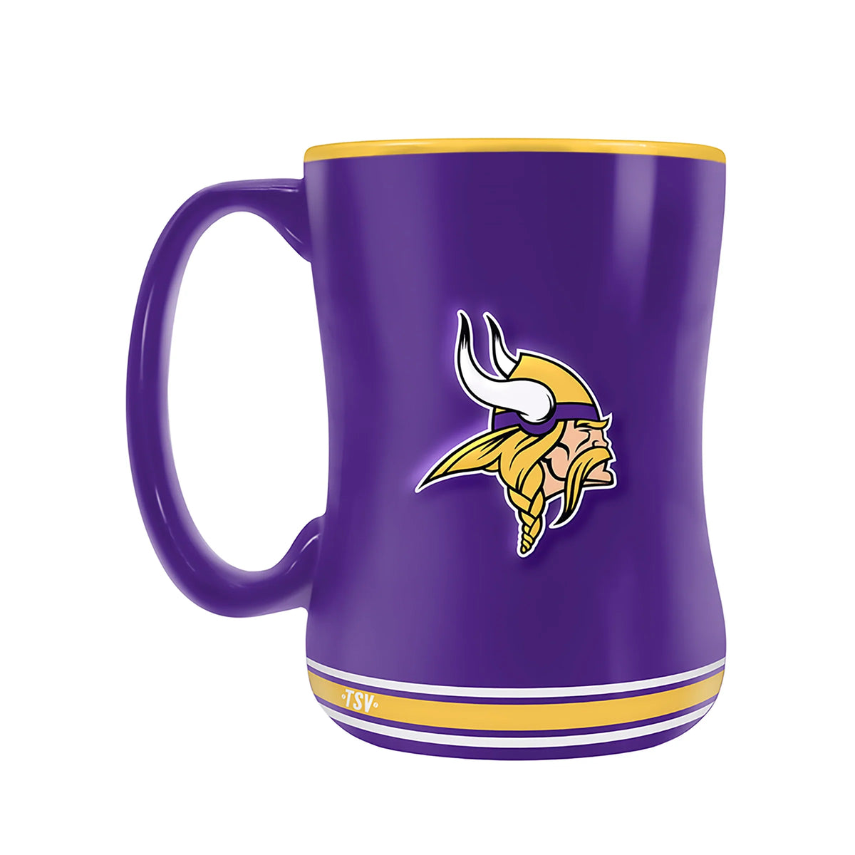 Minnesota Vikings NFL TSV 14oz Purple Team Crest Sculpted Coffee Mug product image 2, provided for visual reference and