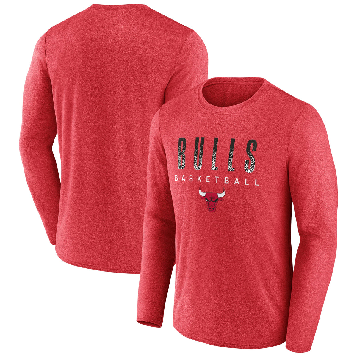 Chicago Bulls Heathered Red Long Sleeve Men T-Shirt product image 2, provided for visual reference and product detail review