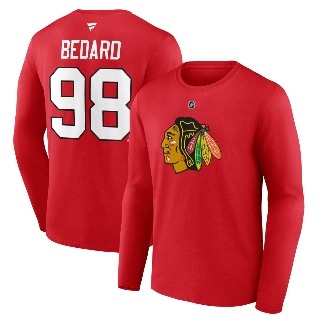 Connor Bedard Chicago Blackhawks Men Red Long Sleeve T-Shirt product image 1, provided for visual reference and product