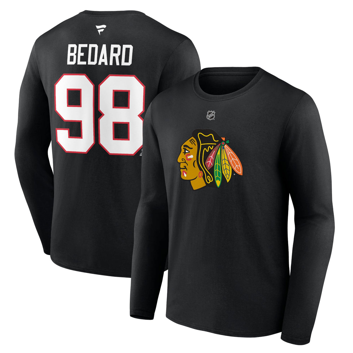 Connor Bedard Chicago Blackhawks Men Black Long Sleeve T-Shirt product image 1, provided for visual reference and product