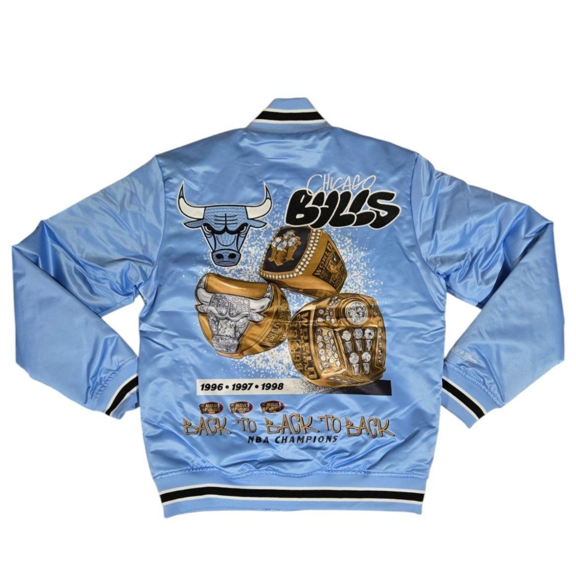 Chicago Bulls MN Light Blue Throw Down Jacket product image 2, provided for visual reference and product detail review