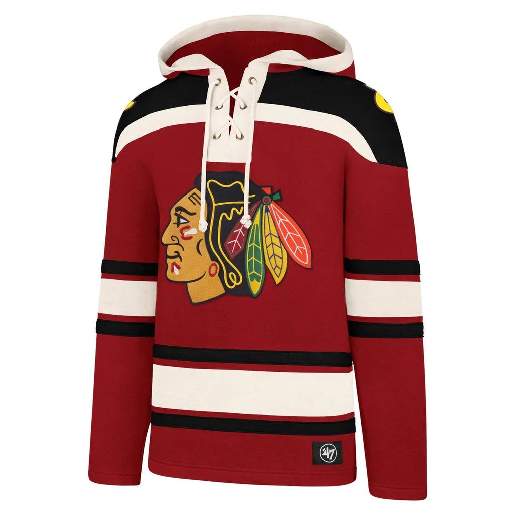 Chicago Blackhawks Red Superior Lacer Hoodie product image 1, provided for visual reference and product detail review