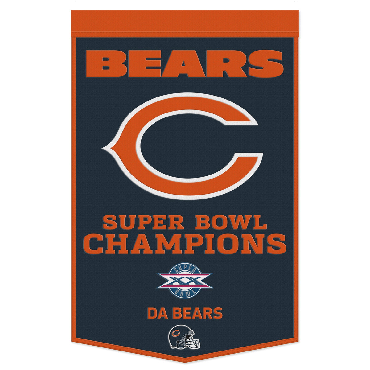 Chicago Bears Super Bowl Champions 24" x 38" Wool Banner product image 1, provided for visual reference and product detail