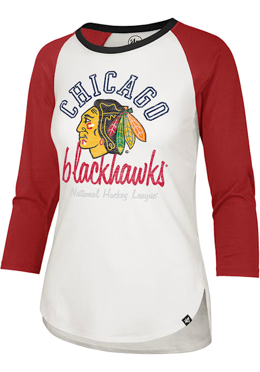Chicago Blackhawks Women Sandstone KA Midrange Raglan Shirt product image 1, provided for visual reference and product
