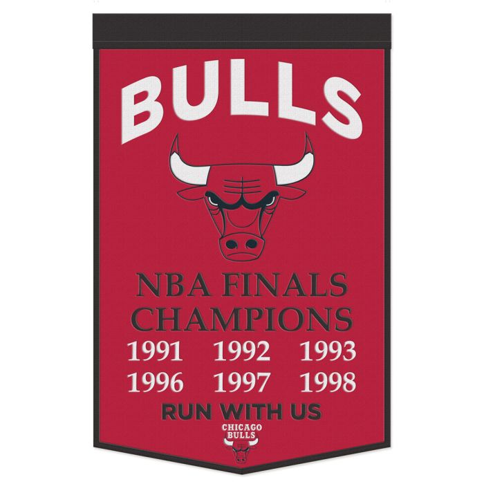 Chicago Bulls NBA Finals Champions 24" x 38" Wool Banner product image 1, provided for visual reference and product detail