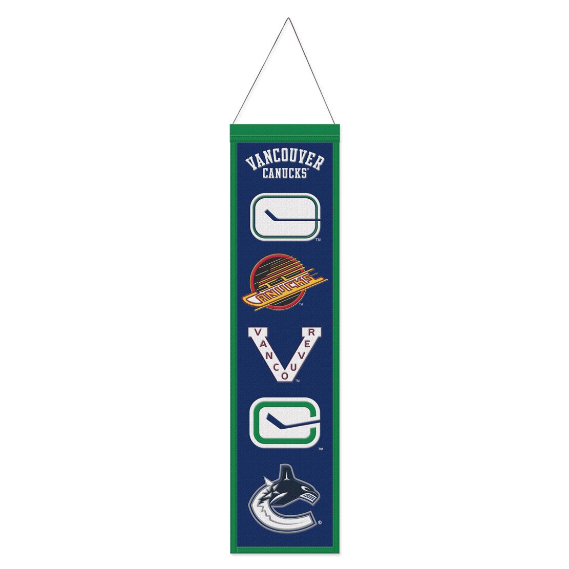 Vancouver Canucks NHL WinCraft 8"x32" Wool Heritage Logo Banner product image 1, provided for visual reference and product