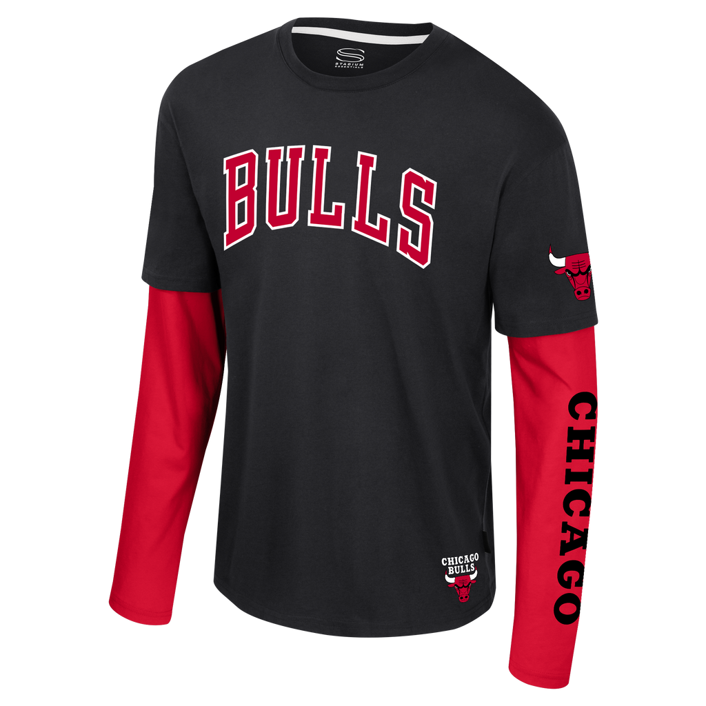 Chicago Bulls Black/Red Spectator Stadium Essentials Long Sleeve T-Shirt product image 1, provided for visual reference and