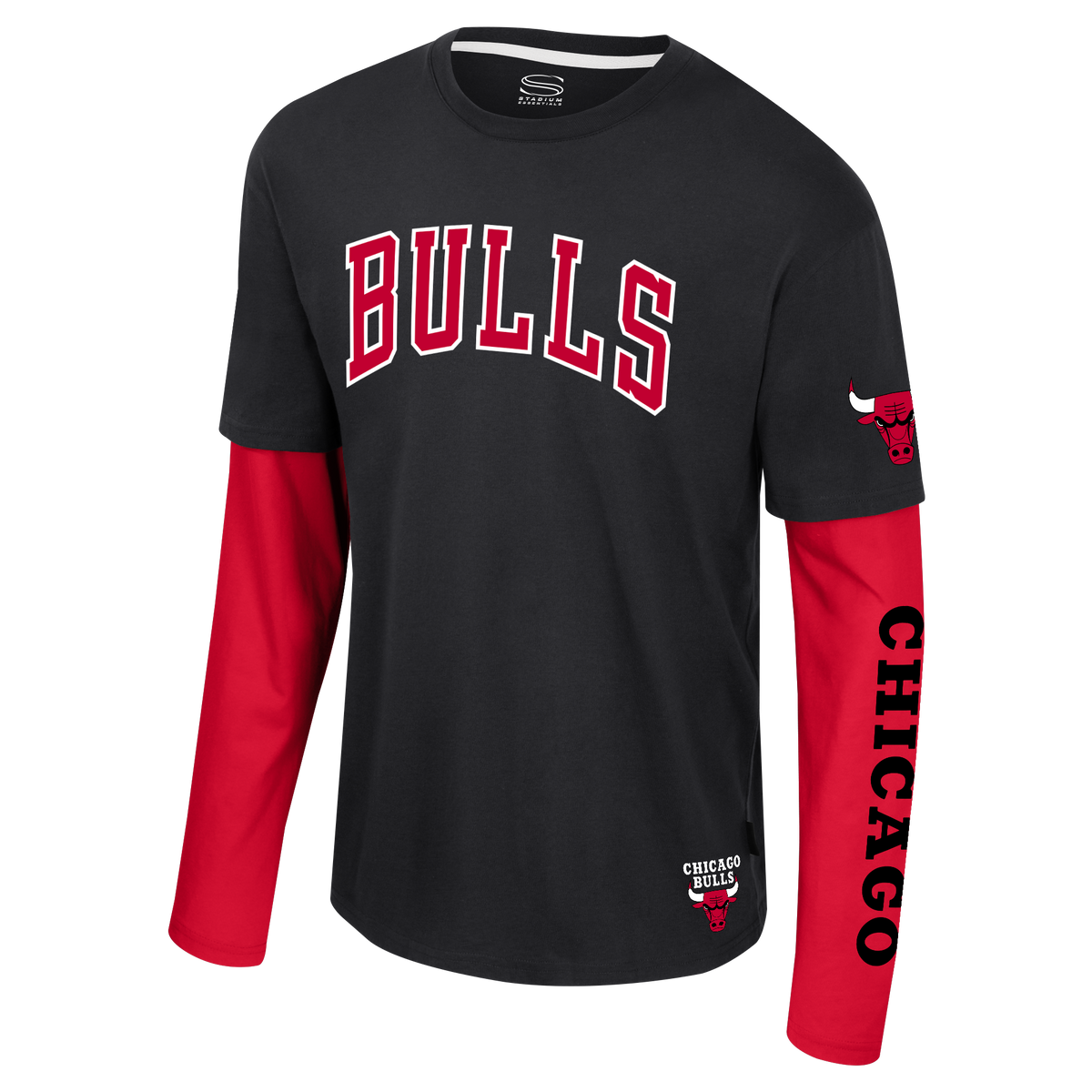 Chicago Bulls Black/Red Spectator Stadium Essentials Long Sleeve T-Shirt product image 1, provided for visual reference and