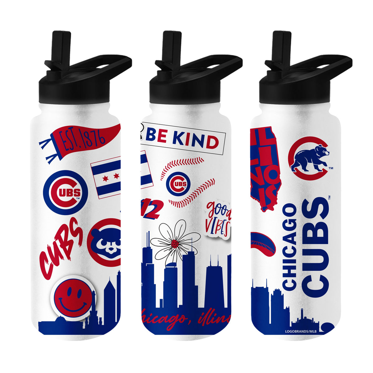 Chicago Cubs Native Design 34oz Quencher Bottle product image 1, provided for visual reference and product detail review