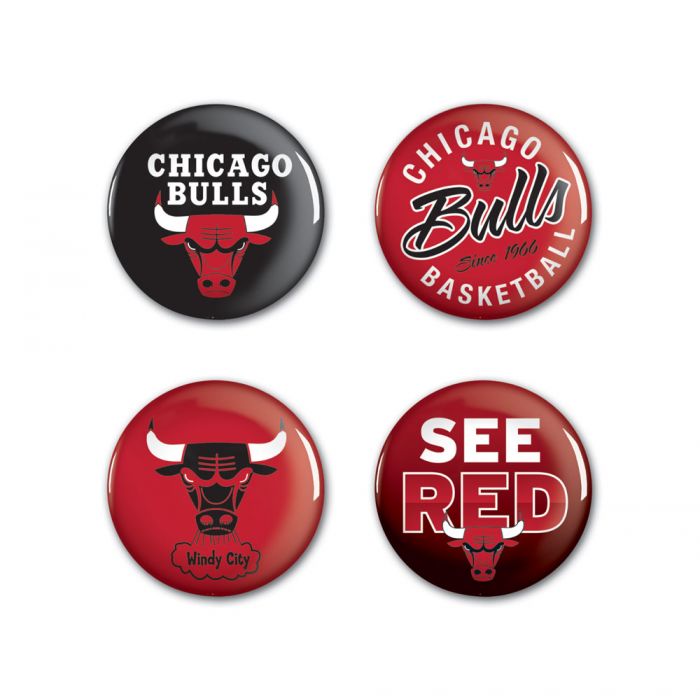 Chicago Bulls 1 1/4" Round Buttons 4 Pack product image 1, provided for visual reference and product detail review