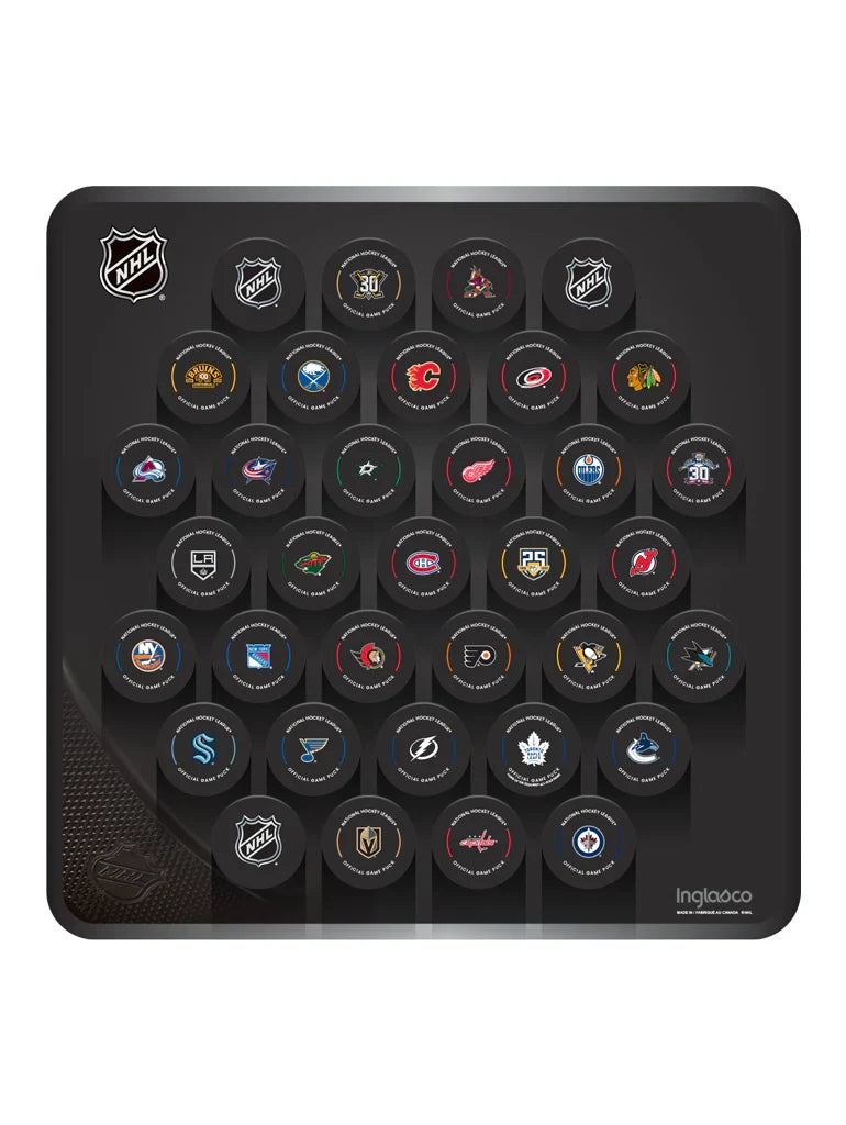 NHL Inglasco 32 Teams 2023-24 Official Game Pucks Hockey Puck Wall Plaque product image 1, provided for visual reference and