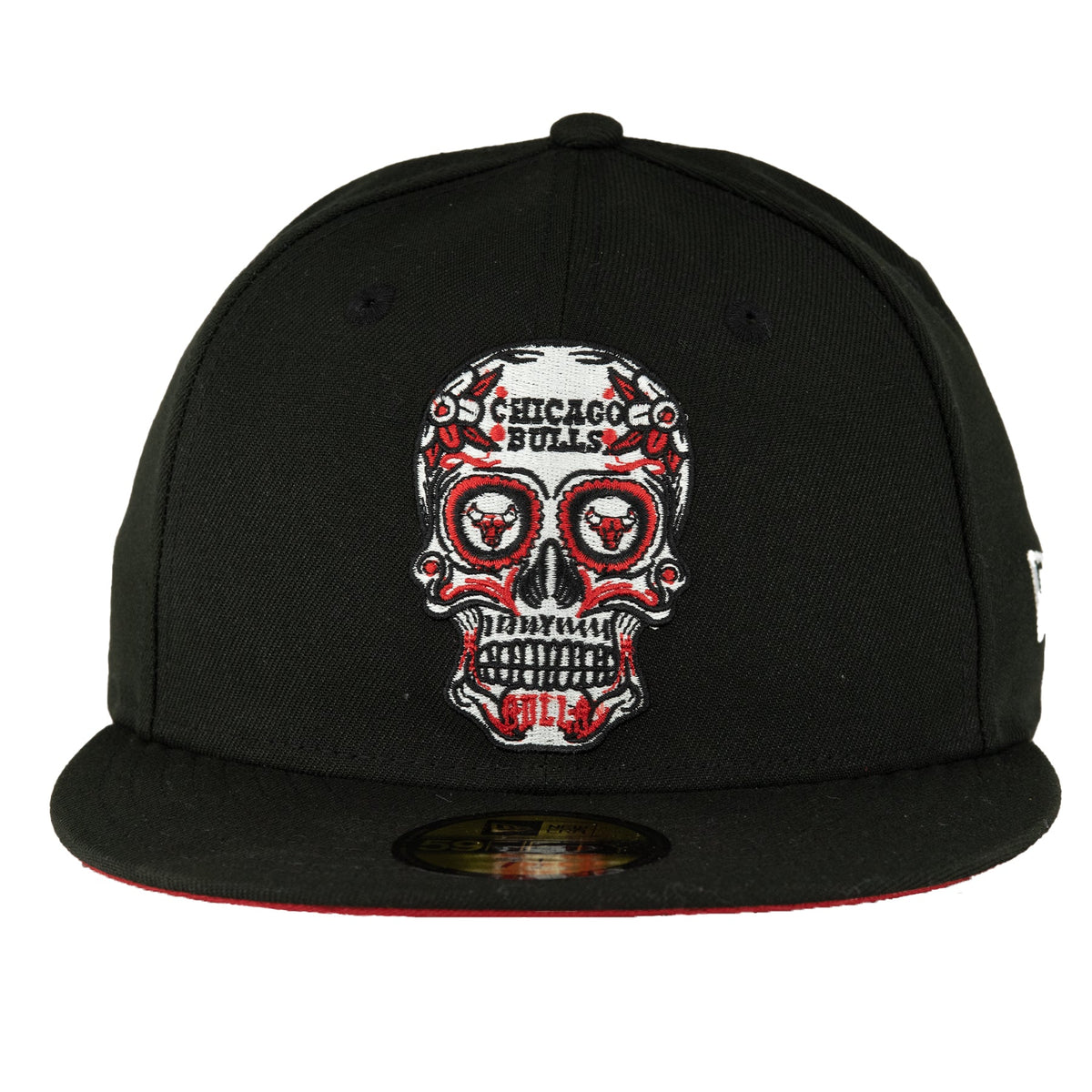 Chicago Bulls Black/Red Sugar Skull New Era 59FIFTY Fitted Hat product image 2, provided for visual reference and product
