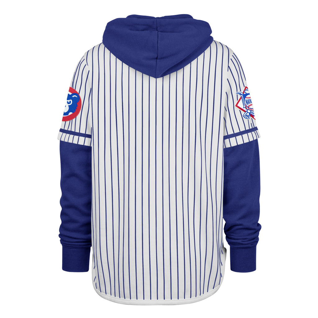 Chicago Cubs '47 Pinstripe Double Header Shortstop Hoodie product image 2, provided for visual reference and product detail