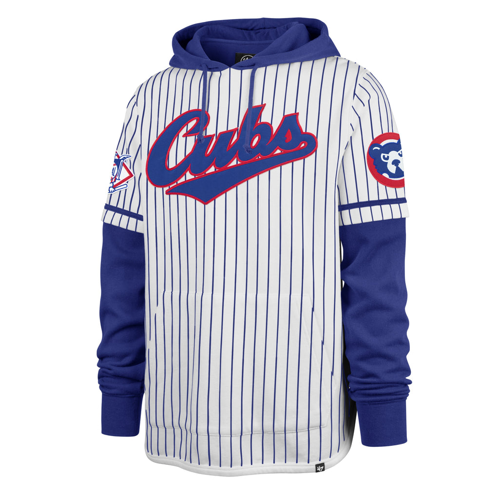 Chicago Cubs '47 Pinstripe Double Header Shortstop Hoodie product image 1, provided for visual reference and product detail