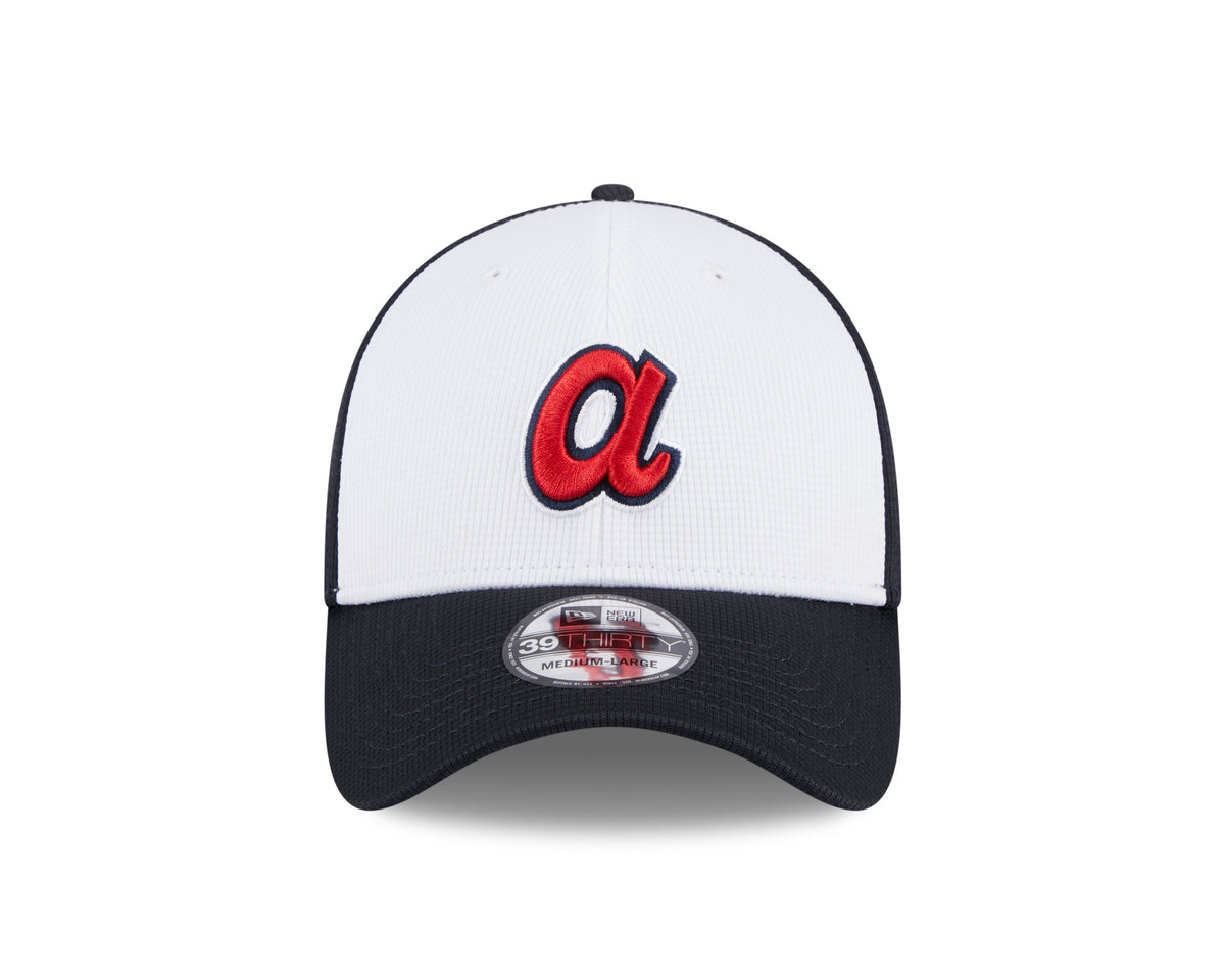 Atlanta Braves MLB New Era Men White/Royal Blue 39Thirty 2024 Batting Practice Stretch Fit Hat product image 4, provided for