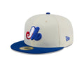 Montreal Expos MLB New Era Men Off-White/Royal-Blue 59Fifty Evergreen Fitted Hat product image 1, provided for visual