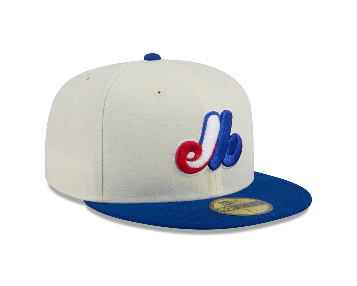Montreal Expos MLB New Era Men Off-White/Royal-Blue 59Fifty Evergreen Fitted Hat product image 3, provided for visual