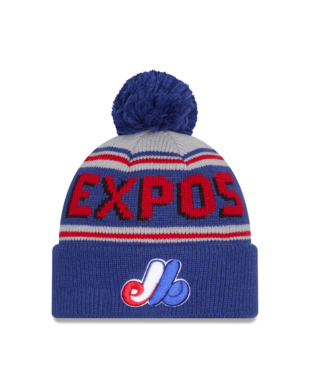 Montreal Expos MLB New Era Men Royal Wordmark Knit Pom Hat product image 1, provided for visual reference and product detail