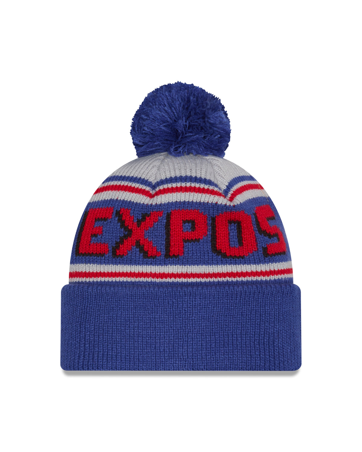 Montreal Expos MLB New Era Men Royal Wordmark Knit Pom Hat product image 3, provided for visual reference and product detail