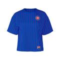 Chicago Cubs New Era Royal/Red Pinstripe Women Crop Top T-Shirt product image 1, provided for visual reference and product