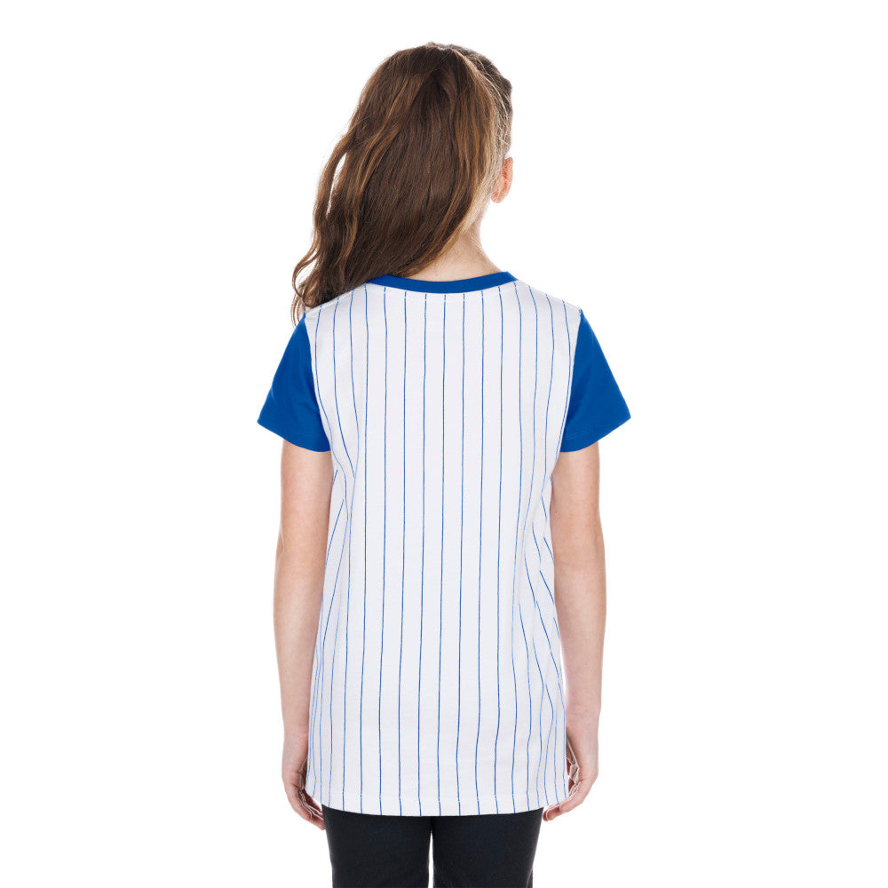 Chicago Cubs New Era Pinstripe Youth T-Shirt product image 2, provided for visual reference and product detail review