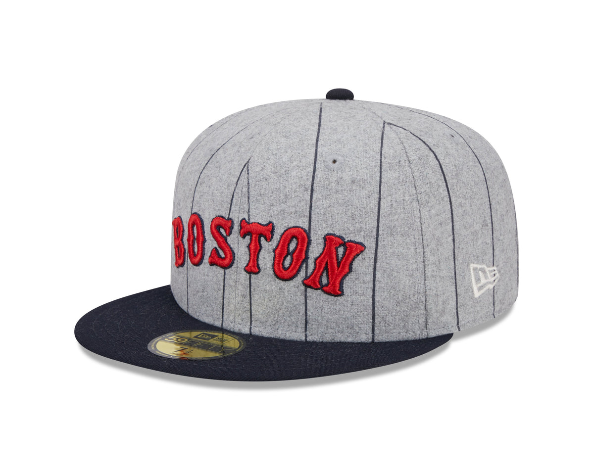 Boston Red Sox MLB New Era Men Grey 59Fifty Heather Pinstripe Fitted Hat product image 1, provided for visual reference and