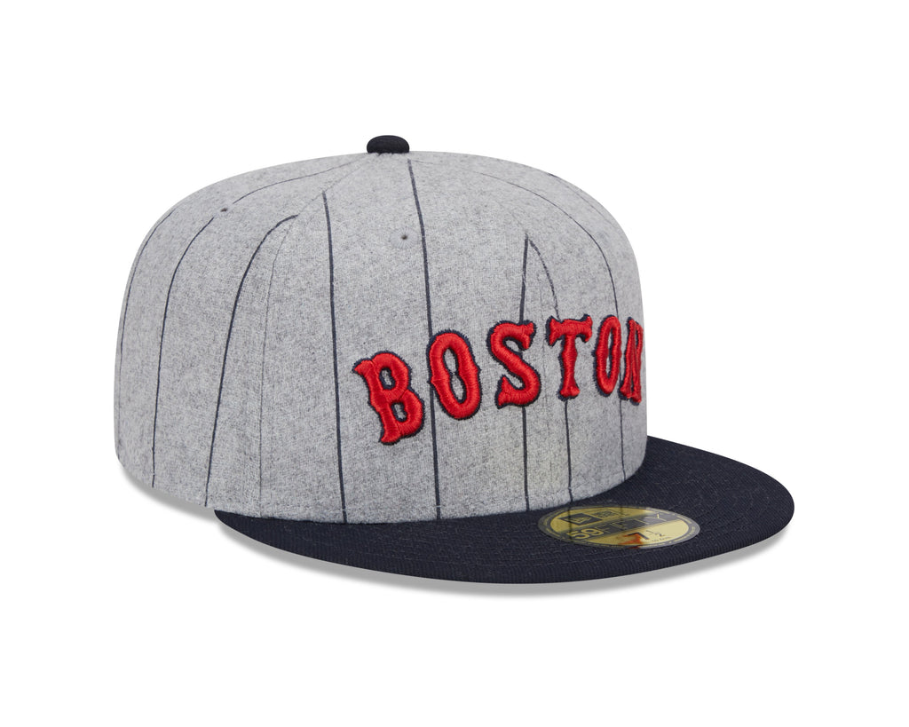 Boston Red Sox MLB New Era Men Grey 59Fifty Heather Pinstripe Fitted Hat product image 3, provided for visual reference and