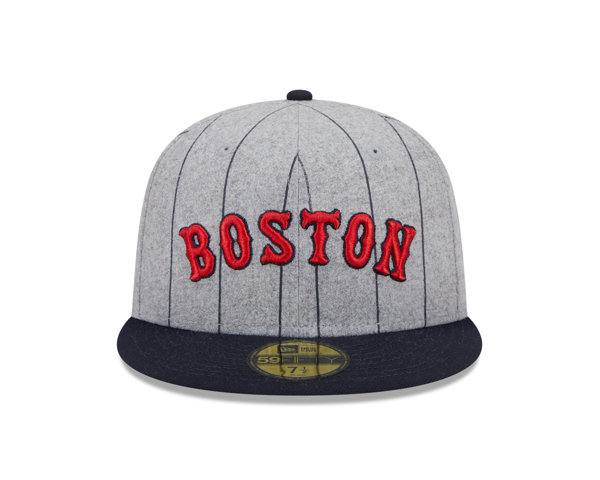 Boston Red Sox MLB New Era Men Grey 59Fifty Heather Pinstripe Fitted Hat product image 4, provided for visual reference and