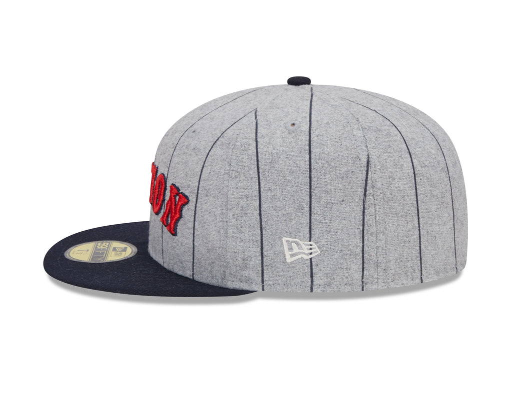 Boston Red Sox MLB New Era Men Grey 59Fifty Heather Pinstripe Fitted Hat product image 5, provided for visual reference and