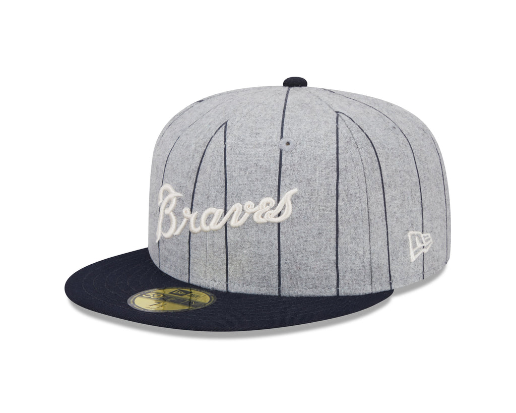 Atlanta Braves MLB New Era Men Grey 59Fifty Heather Pinstripe Fitted Hat product image 1, provided for visual reference and