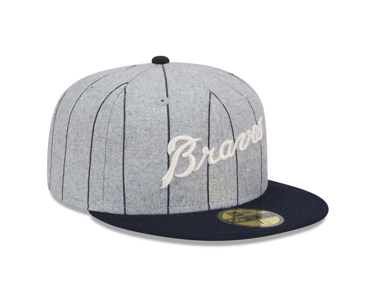 Atlanta Braves MLB New Era Men Grey 59Fifty Heather Pinstripe Fitted Hat product image 3, provided for visual reference and